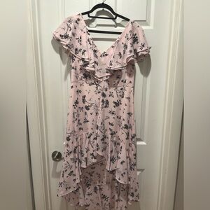 Aiden high / low floral dress - light pink and black